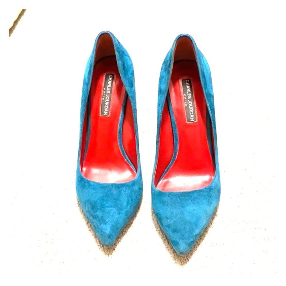 Teal suede Charles Jourdan Paris pumps heels size7